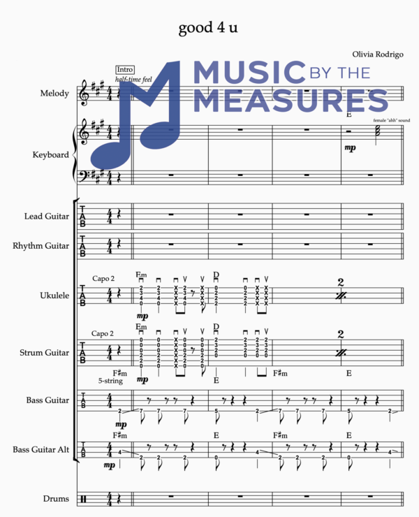 Full Band Sheet Music for “good 4 u” by Olivia Rodrigo