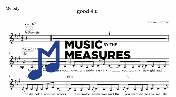 Melody Sheet Music for "good 4 u" by Olivia Rodrigo