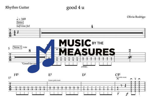 Rhythm Guitar Tablature for "good 4 u" by Olivia Rodrigo