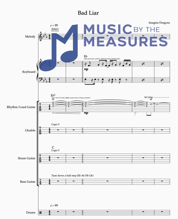 Full Band Sheet Music for "Bad Liar" by Imagine Dragons
