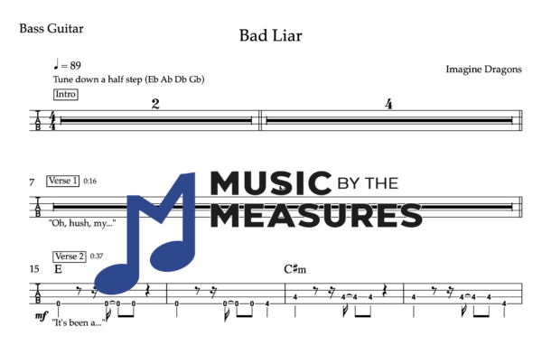 Bass Guitar Tablature for "Bad Liar" by Imagine Dragons