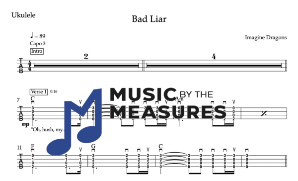 Ukulele Tablature for "Bad Liar" by Imagine Dragons