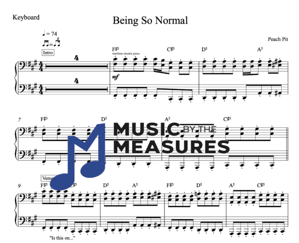 Keyboard Sheet Music for "Being So Normal" by Peach Pit