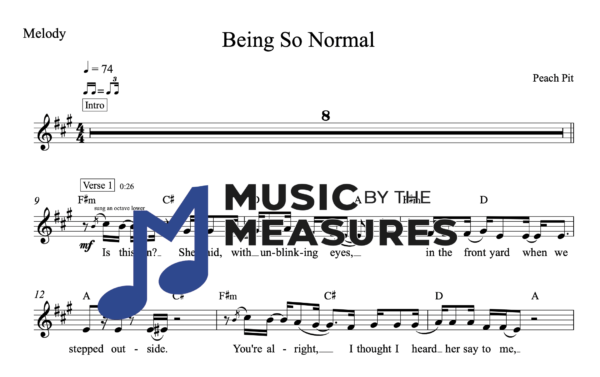 Melody Sheet Music for "Being So Normal" by Peach Pit