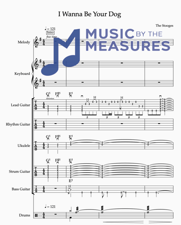 Full Band Sheet Music for "I Wanna Be Your Dog" by The Stooges