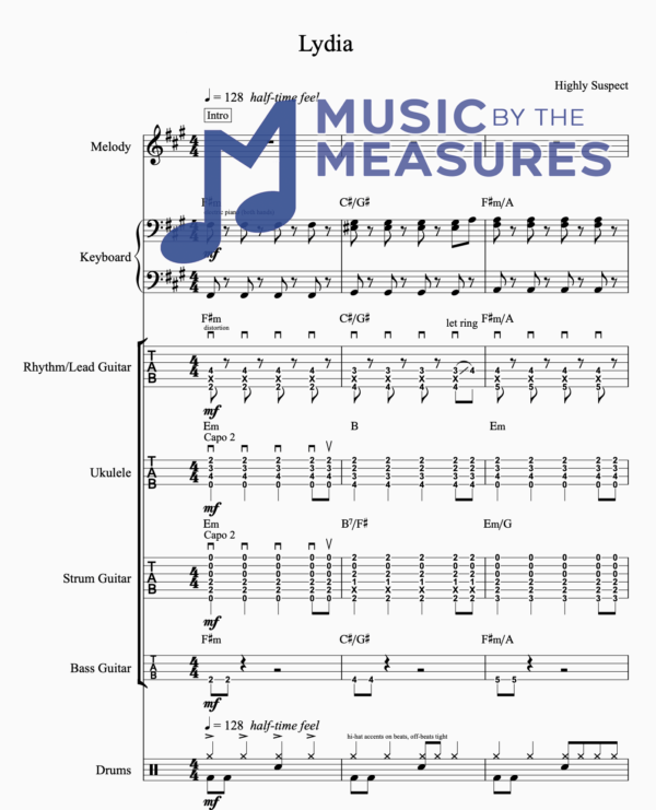 Full Band Sheet Music for "Lydia" by Highly Suspect