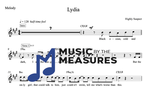 Melody Sheet Music for "Lydia" by Highly Suspect