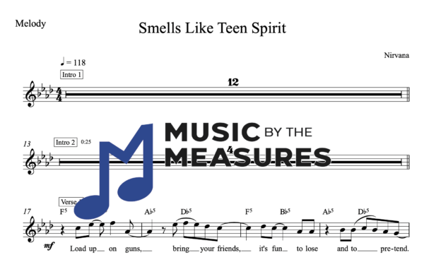 Melody Sheet Music for "Smells Like Teen Spirit" by Nirvana