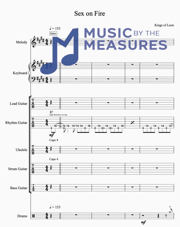 Full Band Sheet Music for "Sex on Fire" by Kings of Leon