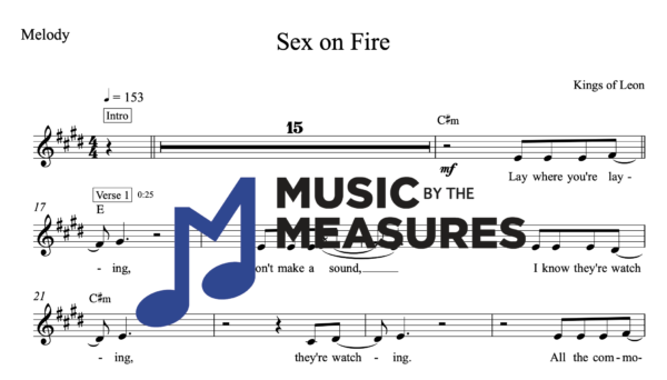 Melody Sheet Music for "Sex on Fire" by Kings Of Leon