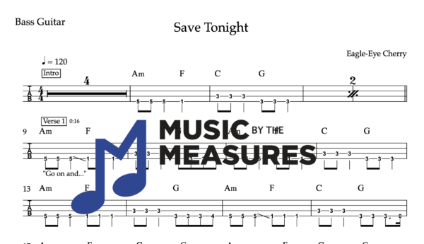 Save Tonight - Bass Guitar - Music by the Measures