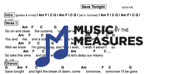 Lead Sheet for "Save Tonight" by Eagle-Eye Cherry