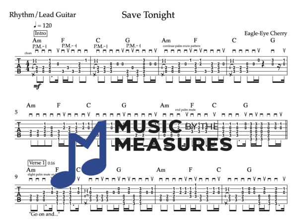 Save Tonight - Rhythm Guitar - Music by the Measures