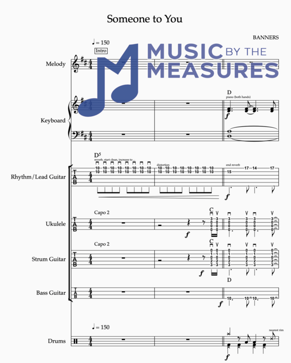 Full Band Sheet Music for "Someone to You" by BANNERS