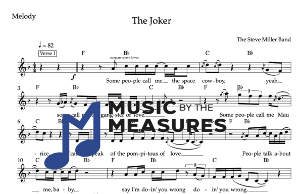 Melody Sheet Music for "The Joker" by The Steve Miller Band