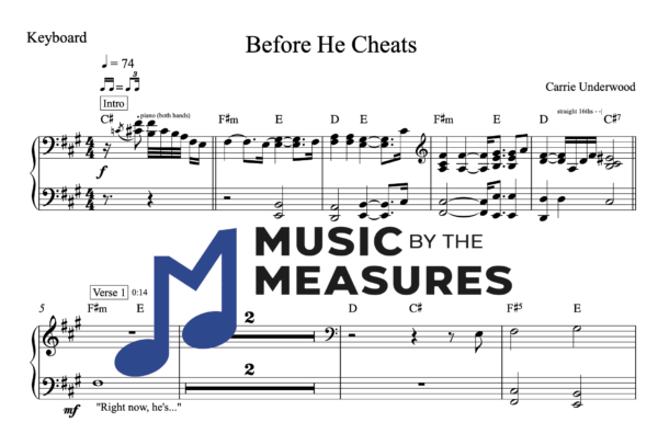 Keyboard Sheet Music for "Before He Cheats" by Carrie Underwood