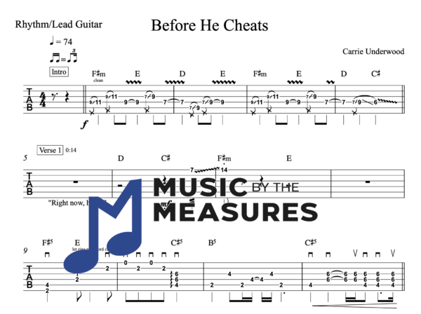 Rhythm Guitar Tablature for "Before He Cheats" by Carrie Underwood