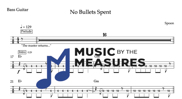 Bass Guitar Tablature for "No Bullets Spent" by Spoon