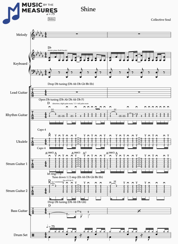 Full Band Sheet Music for "Shine" by Collective Soul