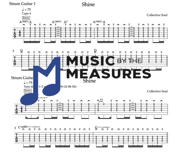 Strum Guitar Tablature for "Shine" by Collective Soul
