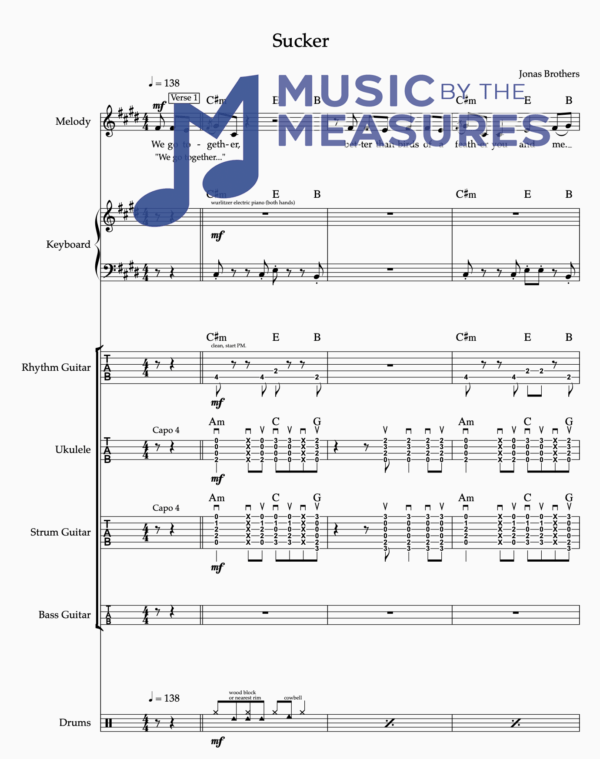 Full Band Sheet Music for "Sucker" by Jonas Brothers