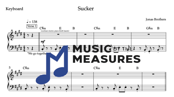 Keyboard Sheet Music for "Sucker" by Jonas Brothers