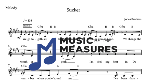 Melody Sheet Music for "Sucker" by Jonas Brothers