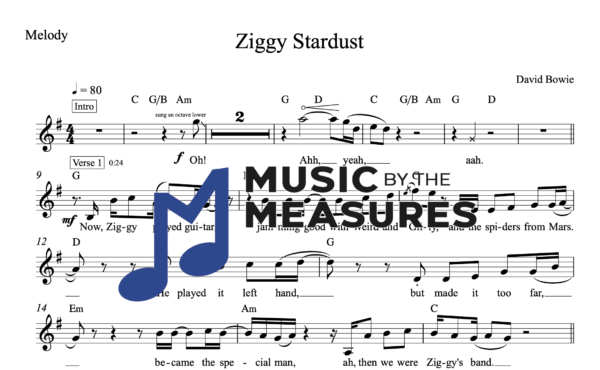 Melody Sheet Music for "Ziggy Stardust" by David Bowie