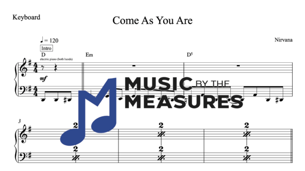 Keyboard Sheet Music for "Come As You Are" by Nirvana