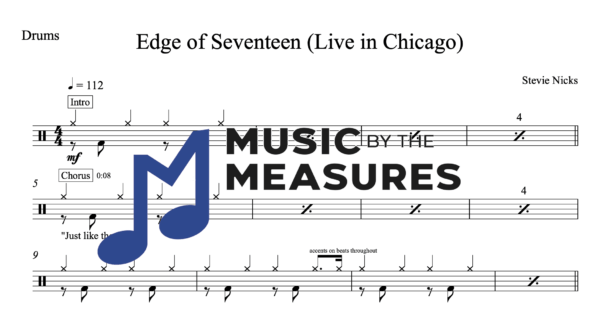 Drum Sheet Music for "Edge of Seventeen (Live in Chicago)" by Stevie Nicks