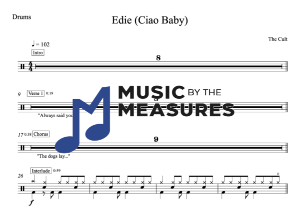 Drum Sheet Music for "Edie (Ciao Baby)" by The Cult