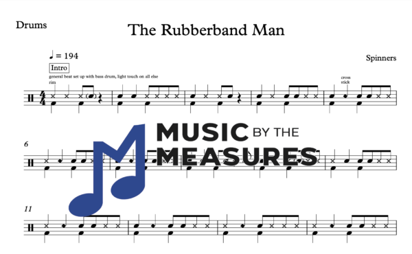 Drum Sheet Music for "The Rubberband Man" by Spinners