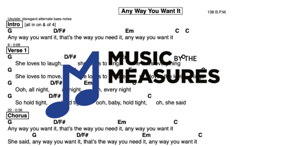 Any Way You Want It - Lead/Chord Sheet for the hit Journey song