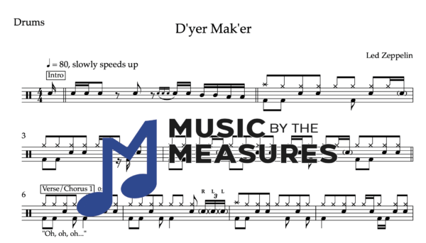 Drum Sheet Music for "D'yer Mak'er" by Led Zeppelin