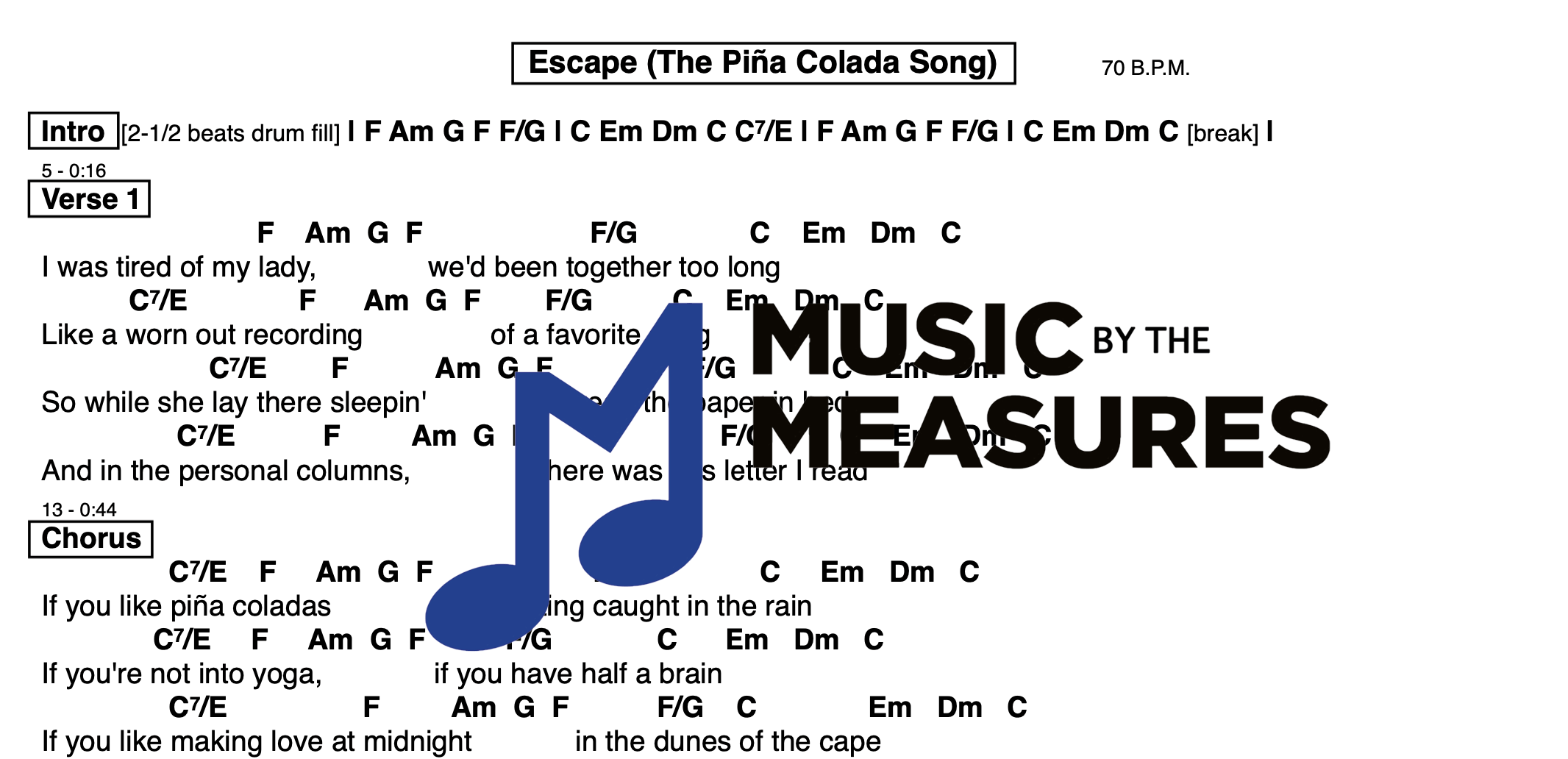 Escape (The Piña Colada Song) - Rupert Holmes - Chord/lead sheet