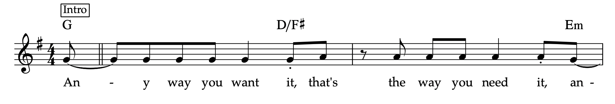 Any Way You Want It - Journey - Melody Sheet Music
