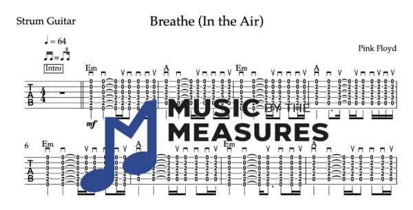 Strum Guitar Tablature for "Breathe (In the Air)" by Pink Floyd