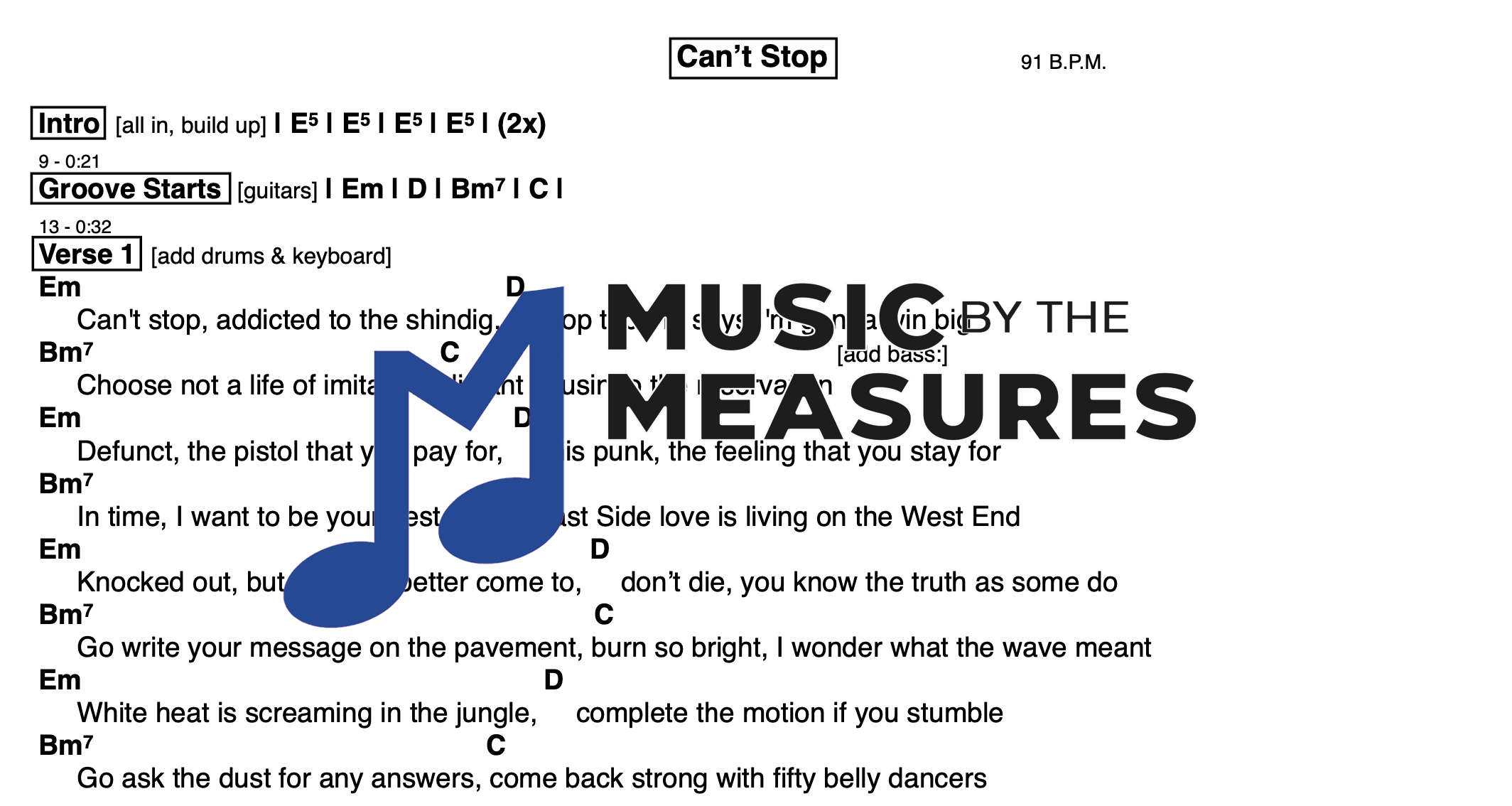 Can't Stop - Red Hot Chili Peppers - Lead/Chord Sheet