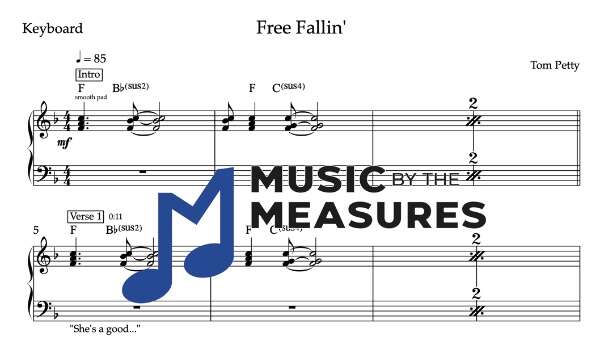 Keyboard Sheet Music for "Free Fallin" by Tom Petty