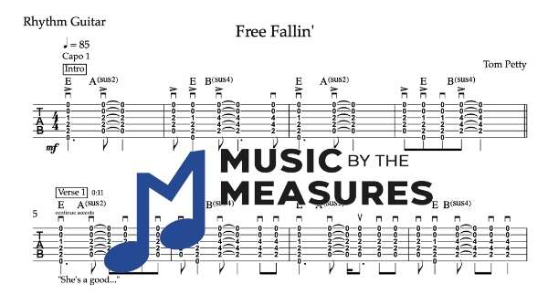 Rhythm Guitar Tablature for "Free Fallin" by Tom Petty 