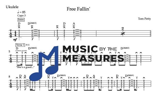 Ukulele Tablature for "Free Fallin" by Tom Petty 