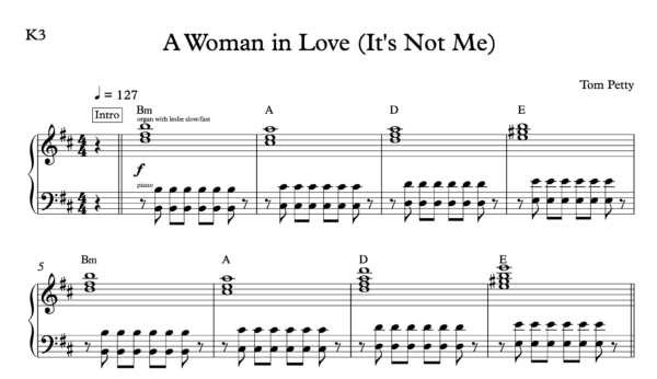 Keyboard Sheet Music for "A Woman in Love (It's Not Me)" by Tom Petty