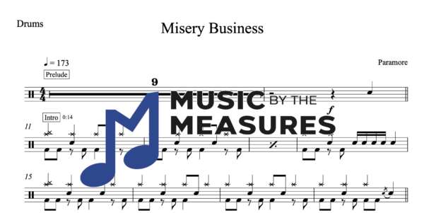 Drum Sheet Music for "Misery Business" by Paramore