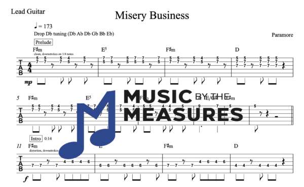 Lead Guitar Tablature for "Misery Business" by Paramore