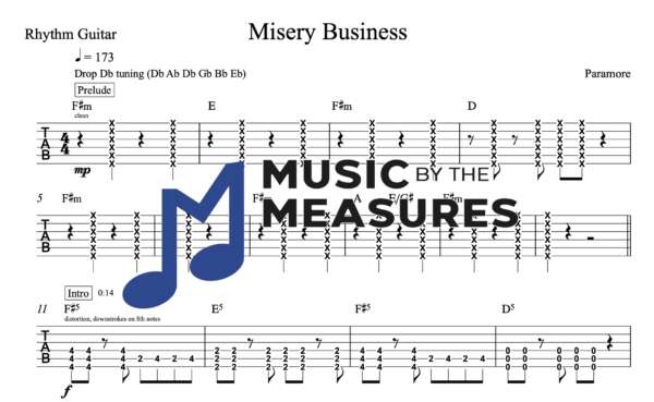 Rhythm Guitar Tablature for "Misery Business" by Paramore