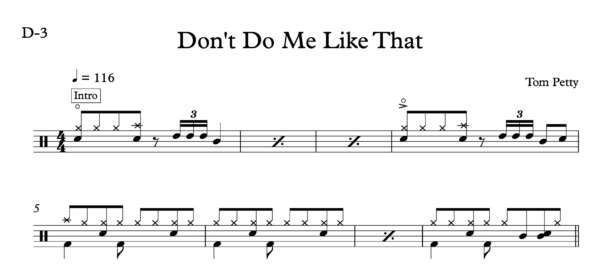 Drum Sheet Music for "Don't Do Me Like That" by Tom Petty