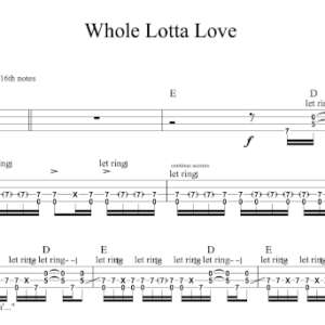Bass Guitar Tablature for "Whole Lotta Love" by Led Zeppelin.