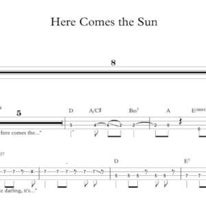 Bass Guitar Tablature for "Here Comes the Sun" by The Beatles.