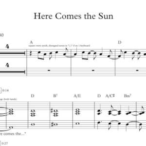 Keyboard Sheet Music for "Here Comes the Sun" by The Beatles.