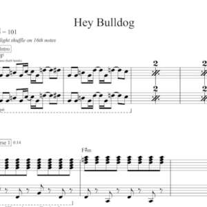 Keyboard Sheet Music for "Hey Bulldog" by The Beatles.